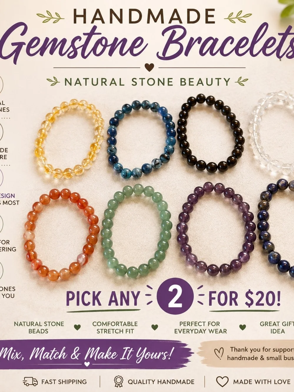 ✨️Handmade Gemstone Bracelet Bundle | Pick Any 2 for $20 | Natural Stone Jewelry
